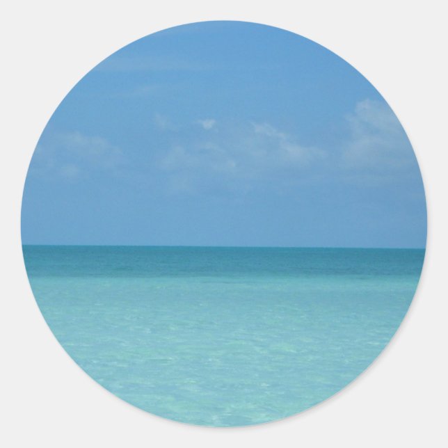 Sticker Rond Caraïbes Horizon Tropical Turquoise Bleu (Devant)