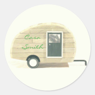 Sticker Rond caravane vintage en lacet gypsy caravane
