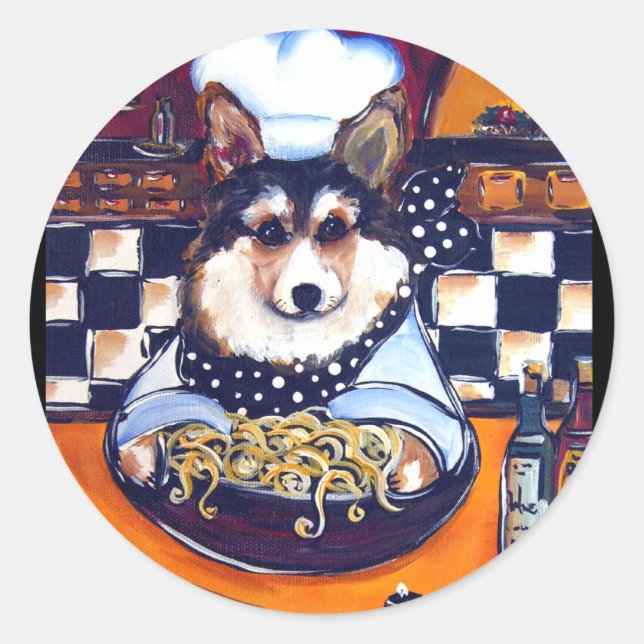 Sticker Rond Cardigan Welsh Corgi Chef (Devant)