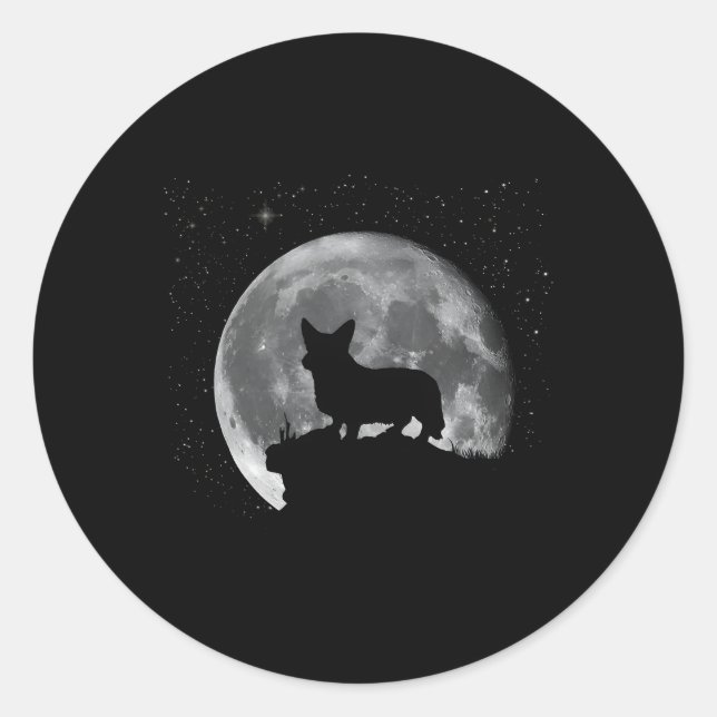 Sticker Rond Cardigan Welsh Corgi Moon (Devant)