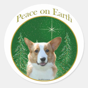 Sticker Rond Cardigan Welsh Corgi Peace