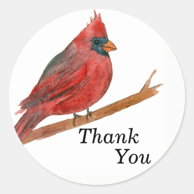 Sticker Rond Cardinal Bird Merci Aquarelle Faune (Devant)