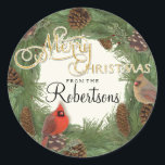 Sticker Rond Cardinal Christmas Wreath Script Gold Tags cadeaux<br><div class="desc">Vous pouvez personnaliser ces Stickers Gift Tag de Noël de toute façon - nous avons mis "from the Robertsons" Vous pouvez changer chaque ligne de texte en utilisant le champ modèle que nous avons fourni. Nous vous recommandons la taille de 3 pouces car les cercles plus petits sont VRAIMENT petits...</div>