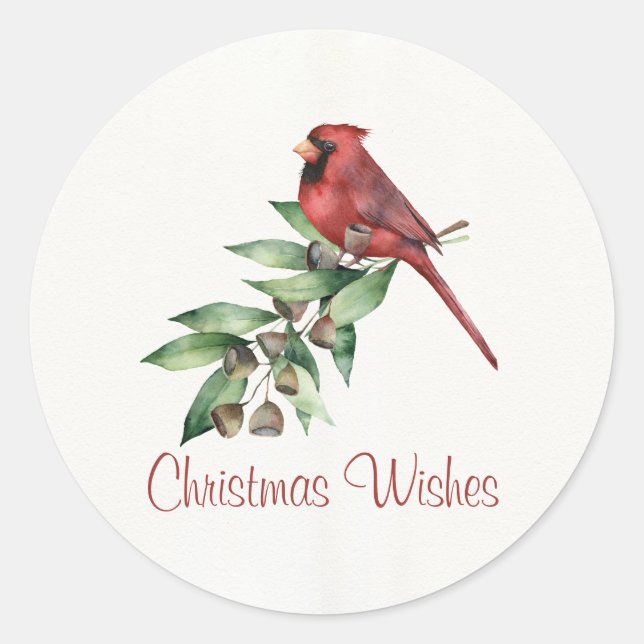 Sticker Rond Cardinal de Noël avec verdure (Devant)