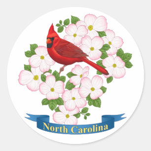 Sticker Rond Cardinal d'État de Caroline du Nord Oiseau Dogwood