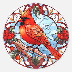 Sticker Rond Cardinal du Nord de Noël en verre coloré