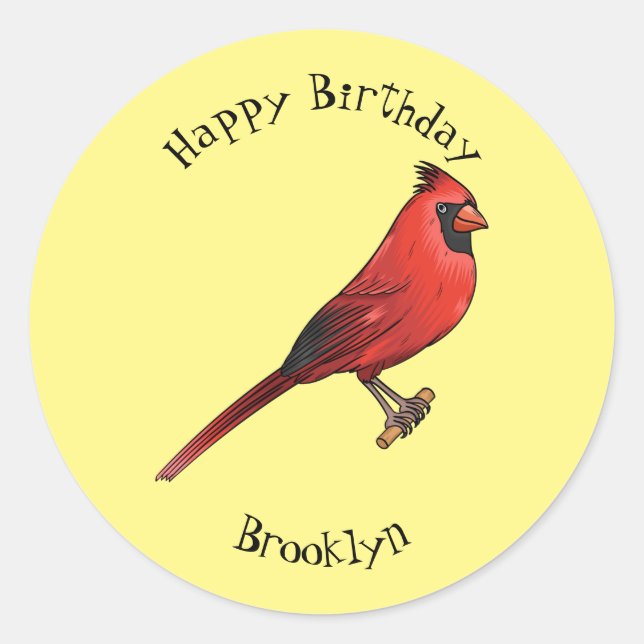 Sticker Rond Cardinal du Nord dessin animé d'oiseau (Devant)