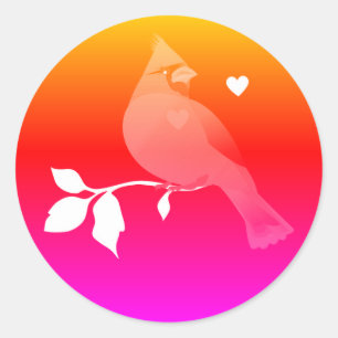 Sticker Rond Cardinal Oiseaux Coeurs rose rouge orange Ombre Ét
