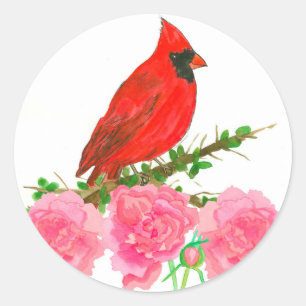 Sticker Rond Cardinal Peony rose Aquarelle Fleurs