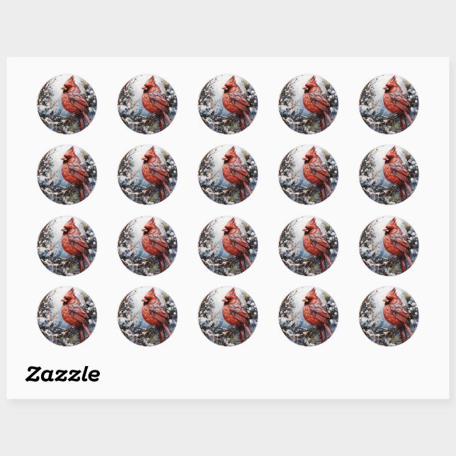 Sticker Rond Cardinal Redbird Noël  (Feuille)