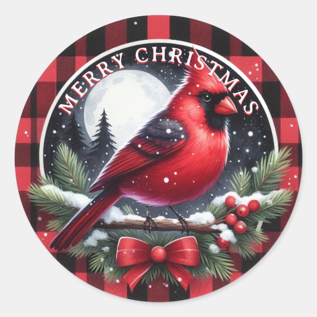 Sticker Rond Cardinal rouge avec baies de houx (Devant)