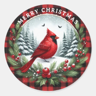 Sticker Rond Cardinal rouge avec baies de houx