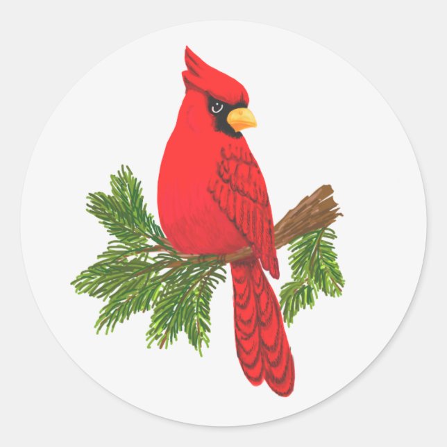 Sticker Rond Cardinal rouge d'autocollant de Scrapbooking, (Devant)