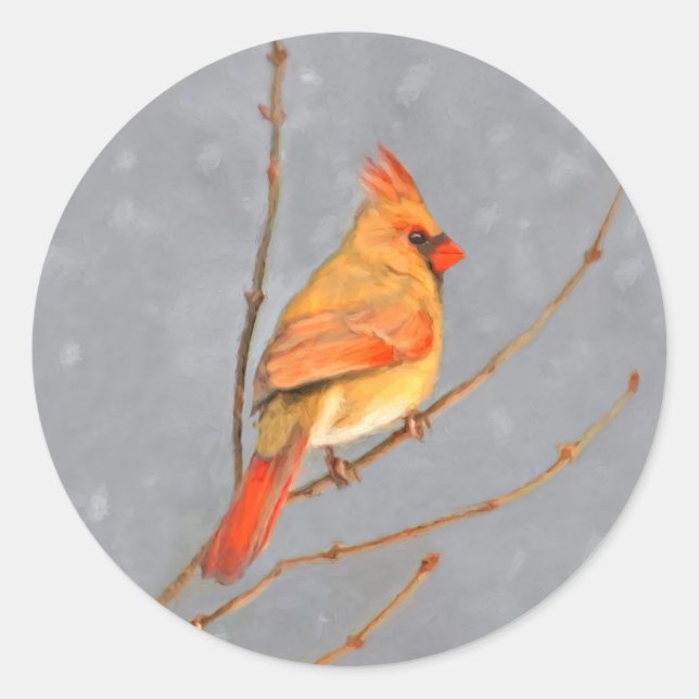 Sticker Rond Cardinal sur la peinture de branche - Art original (Devant)