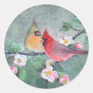 Sticker Rond CARDINALS & APPLE BLOSSOMS par SHARON SHARPE