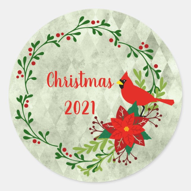 Sticker Rond Cardinals Wreath Personnalisé (Devant)