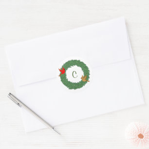 Sticker Rond Cardinaux dans une couronne de verdure avec monogr