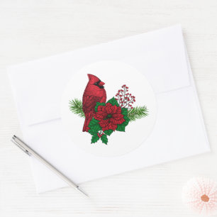 Sticker Rond Cardinaux rouges sur décoration de Noël