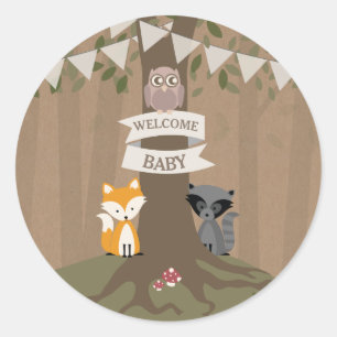 Sticker Rond Cardstock Inspiré Baby shower boisé Neutre