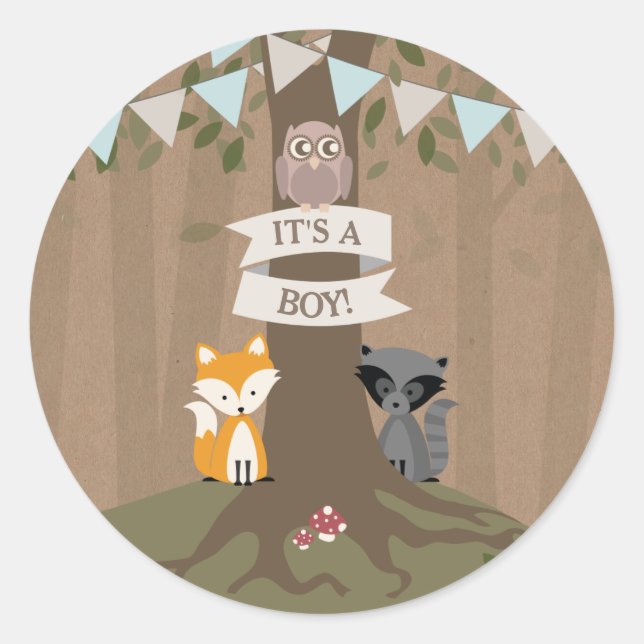 Sticker Rond Cardstock Inspiré Bois Baby shower Garçon (Devant)