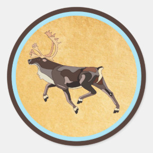 Sticker Rond Caribou/Reindeer d'art populaire