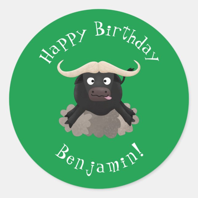 Sticker Rond Caricature amusante de buffle d'eau courante (Devant)