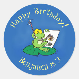 Sticker Rond Caricature amusante de grenouille verte