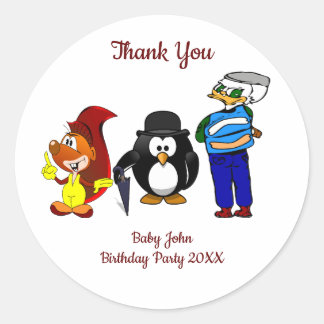 Sticker Rond Caricature animale Trio Merci fête d'anniversaire