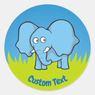 Sticker Rond Caricature bleu éléphant classique rond autocollan