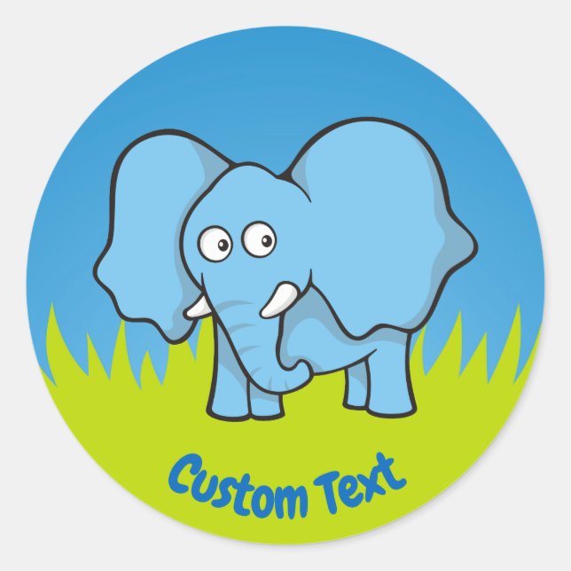 Sticker Rond Caricature bleu éléphant classique rond autocollan (Devant)
