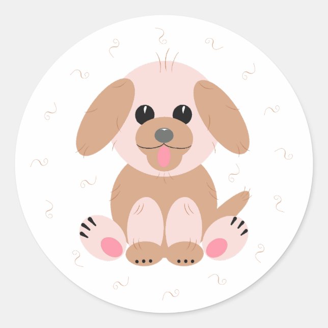 Sticker Rond Caricature Chien Chien Chien Chien Pastel Personna (Devant)
