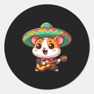 Sticker Rond Caricature Cinco De Mayo Hamster Mariachi Guitare