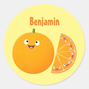 Sticker Rond Caricature d'agrumes d'orange