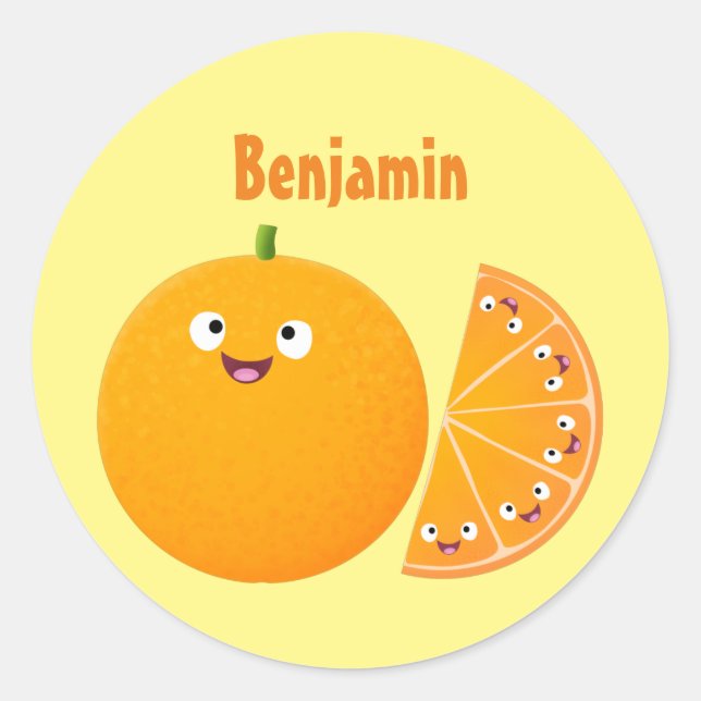 Sticker Rond Caricature d'agrumes d'orange (Devant)