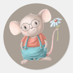 Sticker Rond Caricature d'animal mignon de souris