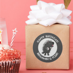 Sticker Rond Caricature d'anniversaire personnalisée de porcupi