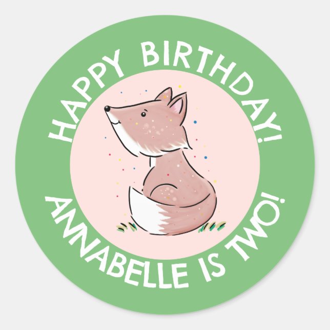 Sticker Rond Caricature de bébé fox personnalisées anniversaire (Devant)