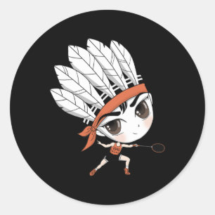 Sticker Rond Caricature de Birdie Manga de Cute Chibi Badminton