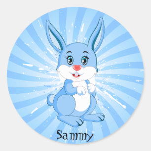 Sticker Rond Caricature de Bunny Bleu