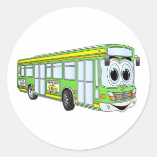 Sticker Rond Caricature de bus Green City
