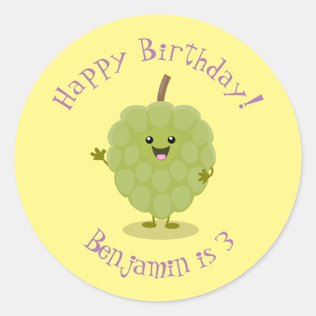 Sticker Rond Caricature de chérimoya à la crème anglaise (Devant)