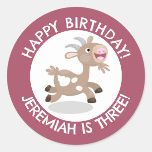 Sticker Rond Caricature de chèvre billy Cute anniversaire perso