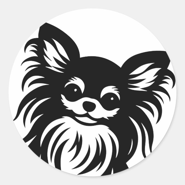 Sticker Rond Caricature de Chihuahua aux cheveux longs mignons (Devant)