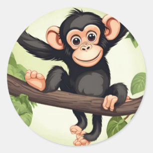 Sticker Rond Caricature de chimpanzé fou mignon