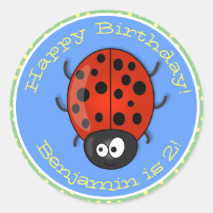 Sticker Rond Caricature de coccinelle rouge joyeux