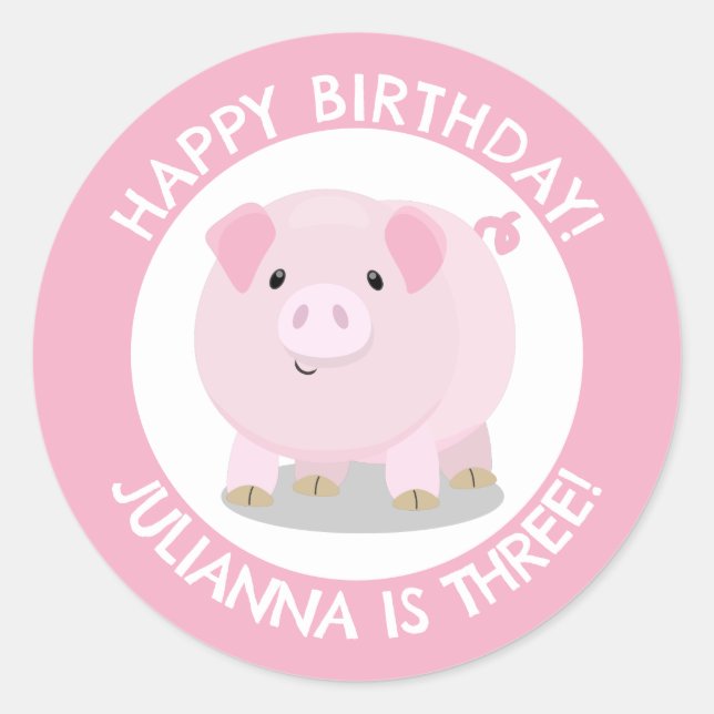 Sticker Rond Caricature de cochon de poitrine mignonne annivers (Devant)