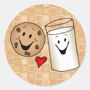 Sticker Rond Caricature de Cookies cool et Amis du lait