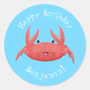 Sticker Rond Caricature de crabe rouge cuite