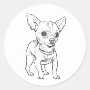 Sticker Rond Caricature de Cute Chihuahua Maman Chiot papa chio