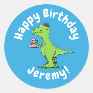 Sticker Rond Caricature de dinosaure vert t rex
